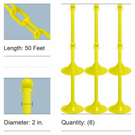 Mr. Chain Sfty Org Medium Duty Stowable Stanchion Kit and Chain, 6PK 73712-6